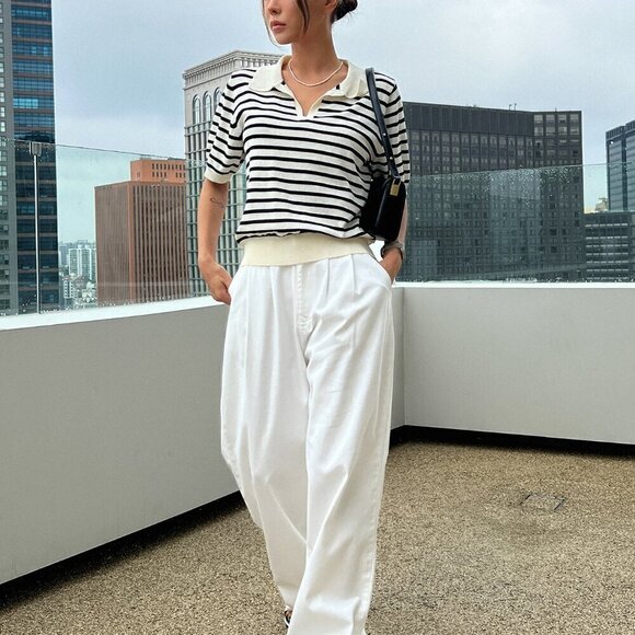 Black and White Casual Women's Striped Pattern Knit Top - Picture 5 of 8